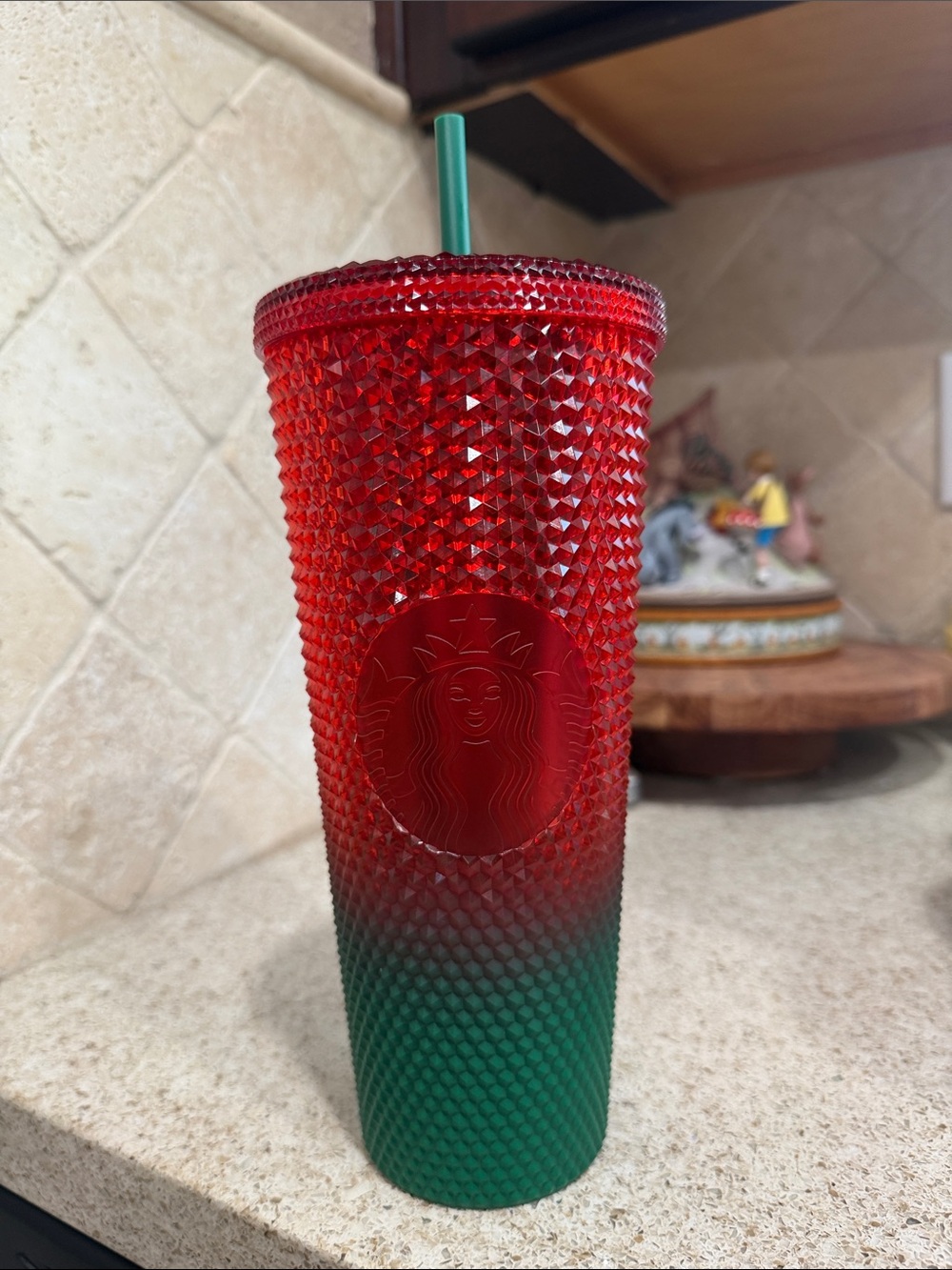 Disneyland Starbucks Red and Green Studded Ombre Cold Cup with Straw